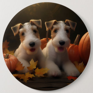 Wire Fox Terrier Welpe Herbstfreude Kürbis Button