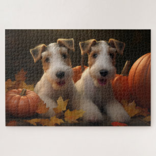 Wire Fox Terrier Welpe Herbstfreude Kürbis Puzzle