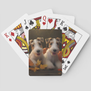Wire Fox Terrier Welpe Herbstfreude Kürbis Spielkarten