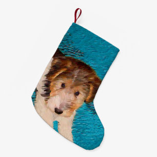 Wire Fox Terrier Welpenmalerei - Original Hundekun Kleiner Weihnachtsstrumpf