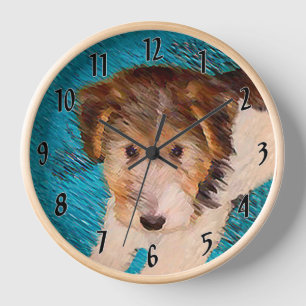 Wire Fox Terrier Welpenmalerei - Originale Hundeku Uhr