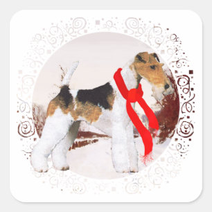 Wire Fox Terrier Winter Quadratischer Aufkleber
