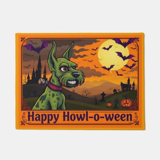 Wire Fox Terrierstein Happy Howl-o-ween Fußmatte (Vorderseite)