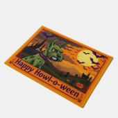 Wire Fox Terrierstein Happy Howl-o-ween Fußmatte (Schrägansicht)