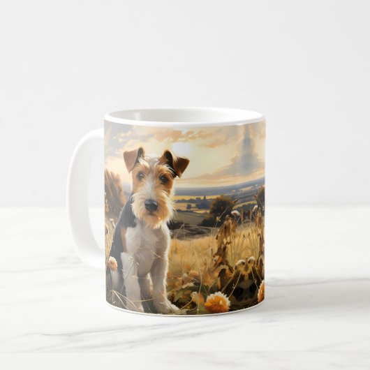Wire Hair Fox Terrier im Herbst Landschaft Kaffeetasse (Vorderseite Links)