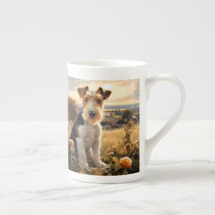 Wire Hair Fox Terrier im Herbst Landschaft Porzellantasse