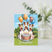 Wire Hair Fox Terriers Geburtstag Postkarte (Stehend Vorderseite)