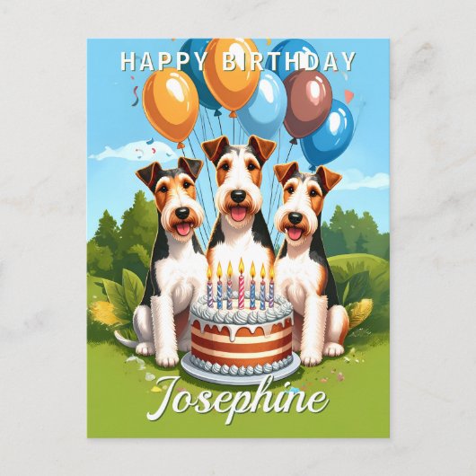 Wire Hair Fox Terriers Geburtstag Postkarte (Vorderseite)