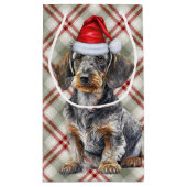 Wire Haired Dachshund Dog on Red Plaid Christmas Kleine Geschenktüte (Rückseite)