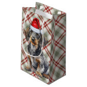 Wire Haired Dachshund Dog on Red Plaid Christmas Kleine Geschenktüte (Rückseite Schrägansicht)