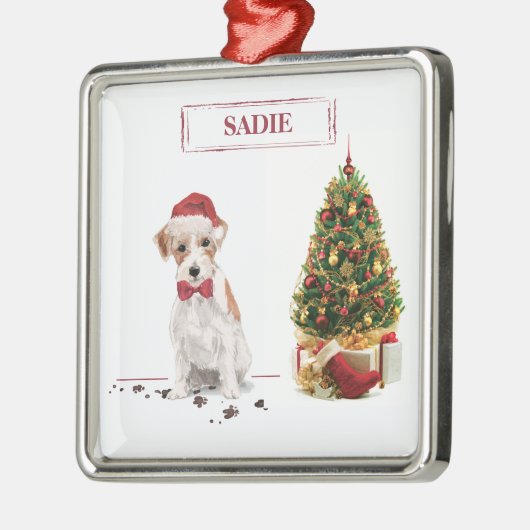 Wire Haired Jack Russell Funny Christmas Dog Ornament Aus Metall (Links)