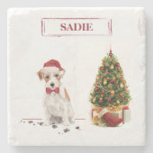 Wire Haired Jack Russell Funny Christmas Dog Steinuntersetzer (Vorderseite)