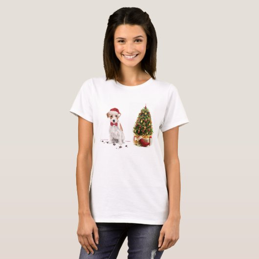 Wire Haired Jack Russell Funny Christmas Dog T-Shirt (Vorne ganz)