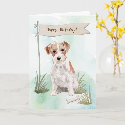 Wire Haired Jack Russell Terrier Under Birthday Karte (Gelbe Blume)