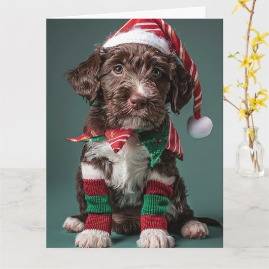 Wire Haired Pointer Elf Welpe Weihnachtskarte Karte (Gelbe Blume)