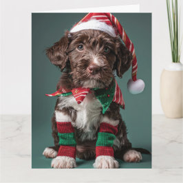 Wire Haired Pointer Elf Welpe Weihnachtskarte Karte