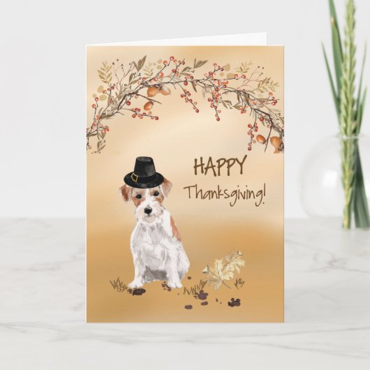 Wire Hairs Jack Russell Funny Hat Erntedank Karte (Vorderseite)