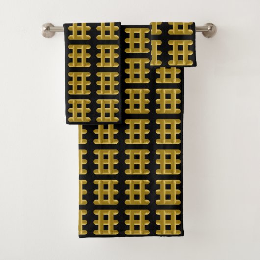 Wired Golden Cord Squared Pattern Gold On Black Badhandtuch Set (Insitu)