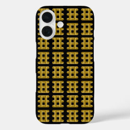 Wired Golden Cord Squared Pattern Gold On Black iPhone 16 Hülle