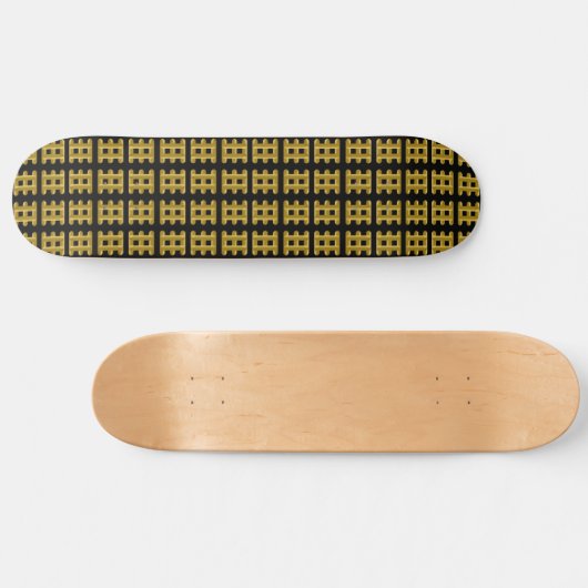 Wired Golden Cord Squared Pattern Gold On Black Skateboard (Horizontal)