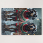Wired Haired Pointing Griffon Dogs Christmas Snow Puzzle (Horizontal)