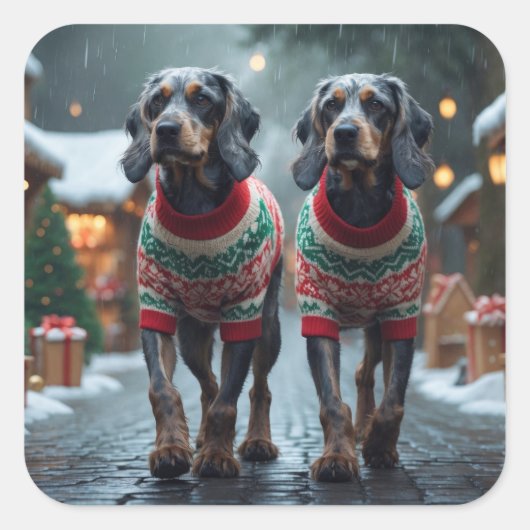 Wired Haired Pointing Griffon Dogs Christmas Snow Quadratischer Aufkleber (Vorderseite)