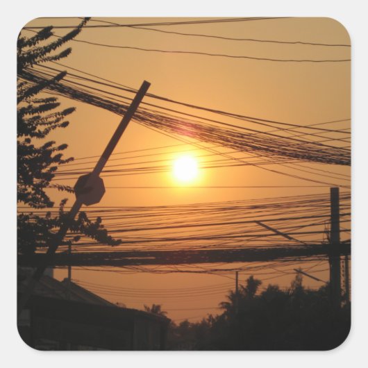 Wired Sunset ... Krung Thep, Thailand Quadratischer Aufkleber (Vorderseite)