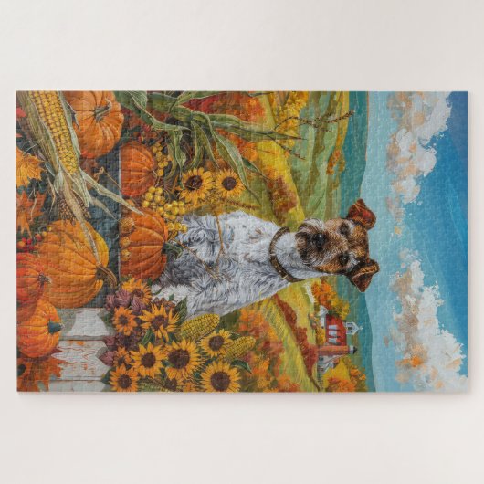 Wirefox Terrier Dog Herbsternte Erntedank Puzzle (Horizontal)