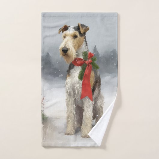 Wirefox Terrier Dog im Schnee Weihnachten Badhandtuch Set (Handtuch)