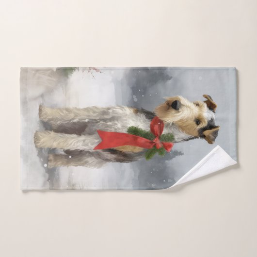 Wirefox Terrier Dog im Schnee Weihnachten Badhandtuch Set (Handtuch)