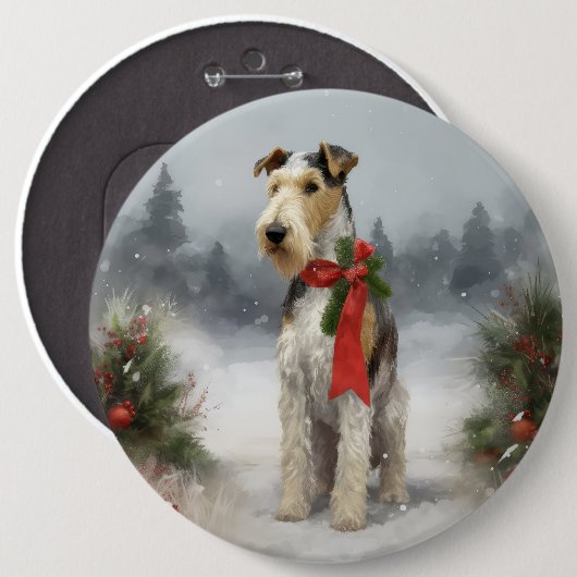 Wirefox Terrier Dog im Schnee Weihnachten Button (Vorne & Hinten)