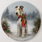 Wirefox Terrier Dog im Schnee Weihnachten Button (Vorderseite)