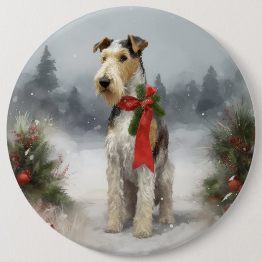 Wirefox Terrier Dog im Schnee Weihnachten Button (Vorderseite)