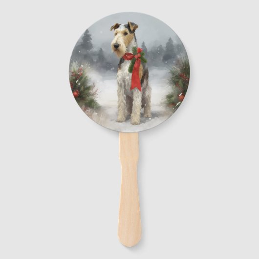 Wirefox Terrier Dog im Schnee Weihnachten Fächer (Rückseite)