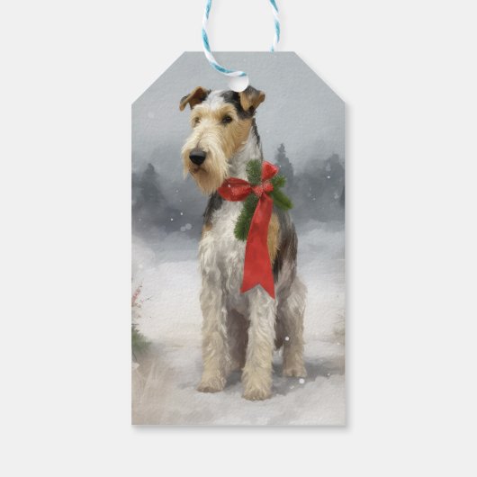 Wirefox Terrier Dog im Schnee Weihnachten Geschenkanhänger (Rückseite)