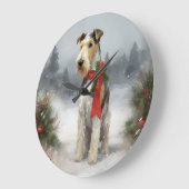 Wirefox Terrier Dog im Schnee Weihnachten Große Wanduhr (Winkel)