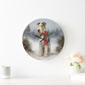 Wirefox Terrier Dog im Schnee Weihnachten Große Wanduhr (Zuhause)