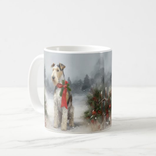 Wirefox Terrier Dog im Schnee Weihnachten Kaffeetasse (Vorderseite Links)