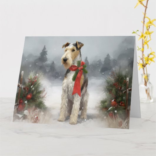 Wirefox Terrier Dog im Schnee Weihnachten Karte (Gelbe Blume)