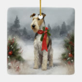Wirefox Terrier Dog im Schnee Weihnachten Keramikornament (Rückseite)