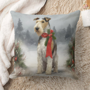 Wirefox Terrier Dog im Schnee Weihnachten Kissen