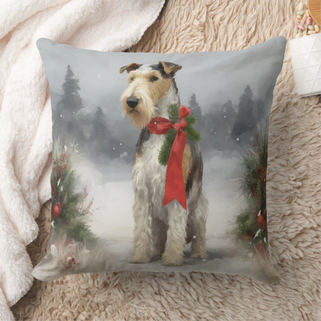 Wirefox Terrier Dog im Schnee Weihnachten Kissen (Decke)