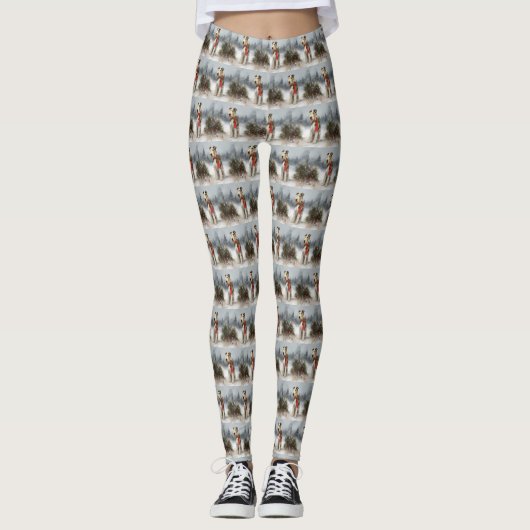 Wirefox Terrier Dog im Schnee Weihnachten Leggings (Vorderseite)