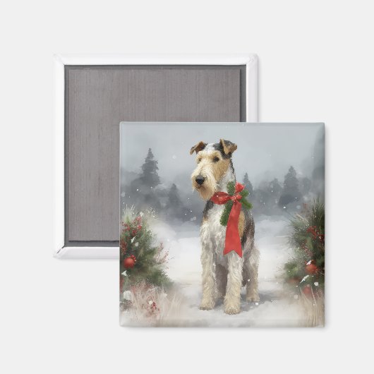 Wirefox Terrier Dog im Schnee Weihnachten Magnet (Vorderseite/Rückseite)