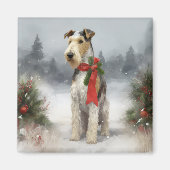 Wirefox Terrier Dog im Schnee Weihnachten Magnet (Vorne)