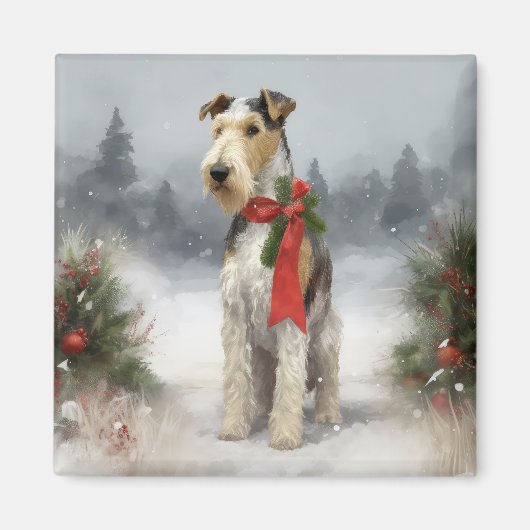 Wirefox Terrier Dog im Schnee Weihnachten Magnet (Vorne)