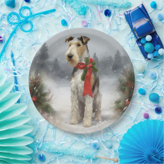 Wirefox Terrier Dog im Schnee Weihnachten Pappteller (Party)