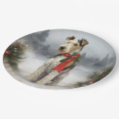 Wirefox Terrier Dog im Schnee Weihnachten Pappteller (Schrägansicht)
