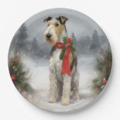 Wirefox Terrier Dog im Schnee Weihnachten Pappteller (Vorderseite)
