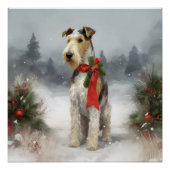 Wirefox Terrier Dog im Schnee Weihnachten Poster (Vorderseite)
